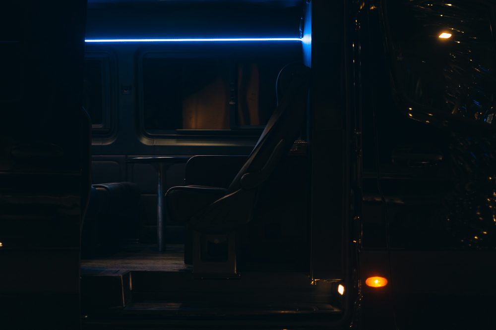 Mercedes Sprinter premium group transfer interior at night